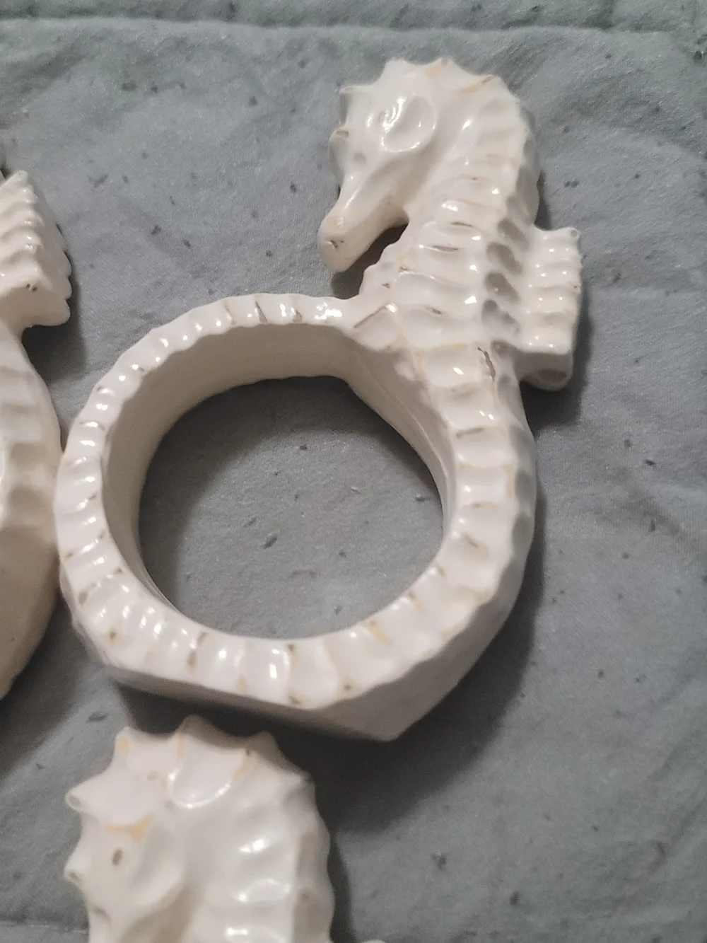 White Seahorse Ceramic Napkin Rings - Set of 4